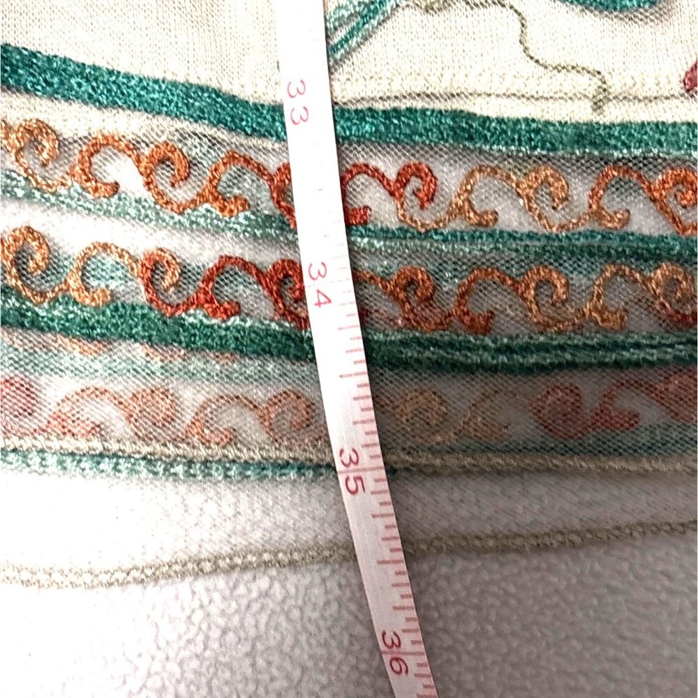 Womens Beige Tunic Top With Sheer Embroidered Floral Hem Size M Cottage Artwear - Picture 5 of 6